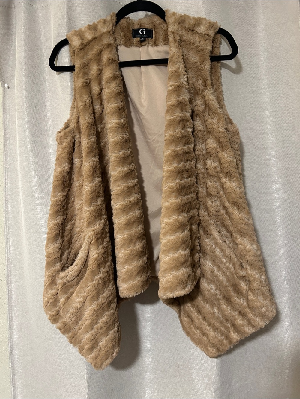Faux Fur Draped Vest in Camel